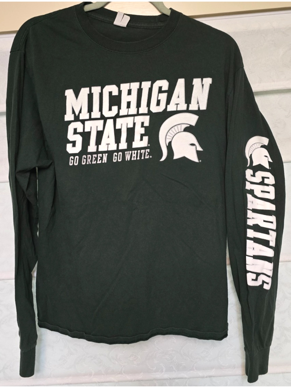 Michigan State Spartans Long Sleeve T Shirt Large Green Go Green Tee Unisex NEW
